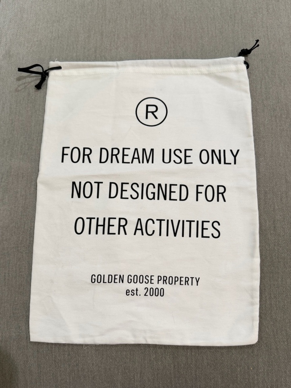 Golden Goose White Cotton Drawstring Bag with Black Logo - Never Used